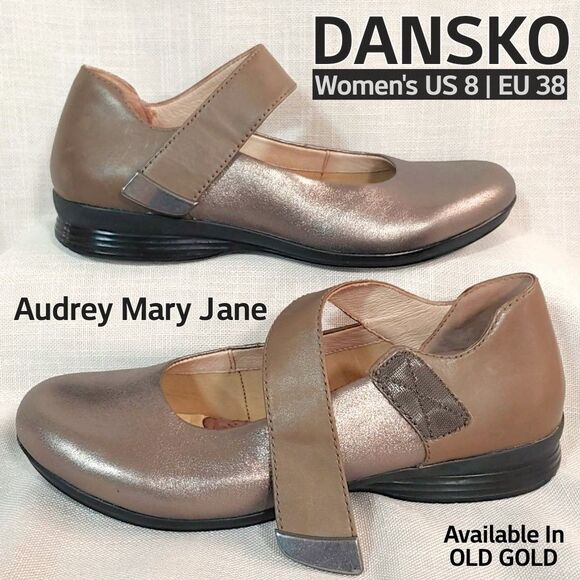 Dansko Audrey Old Gold Mary Jane Shoes Women's US 8 | EU 38 Metallic & Tan Flats - Picture 1 of 13